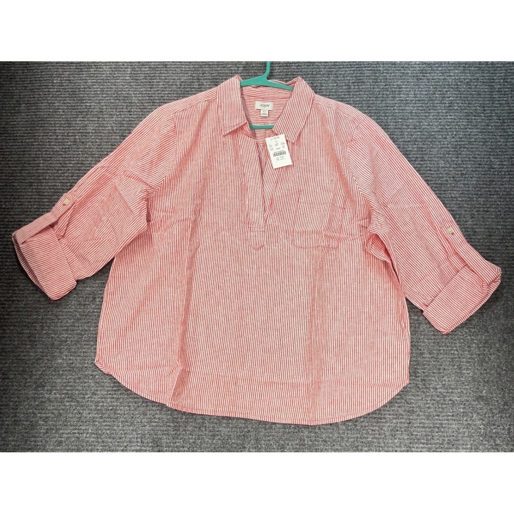 J.Crew Striped Linen Tunic Breathable Relaxed Fit Womens XLP Red New With Tags